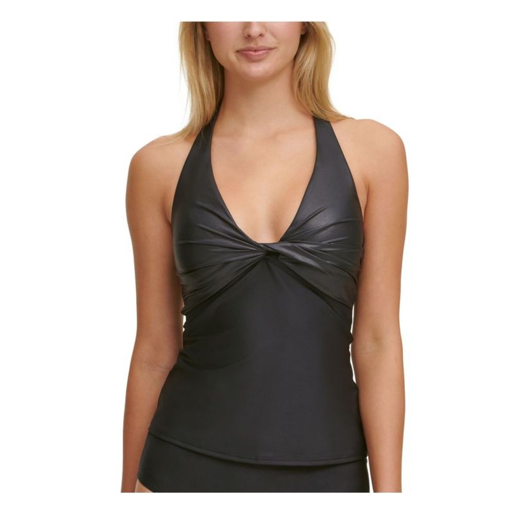DKNY SWIM Women's Black REMOVABLE CUPS Halter Tankini Swimsuit Top XL
